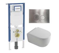 Toiletset QeramiQ Dely Swirl - 36,3x51,7cm - réservoir encastré Geberit UP720 Duofix Sigma - assise 35mm - plaque de commande en acier - boutons ronds - blanc brillant SW1237202/SW706194/SW1000767/SW1