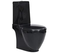 Toilette à Poser, Pack WC Cuvette WC Toilette en céramique Ronde Écoulement d'eau au fond Noir