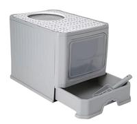 Toilette De Chat Bac À Litière pour Chat À Entrée Supérieure Fermée, avec Couvercle Et Pelle À Litière pour Chat, sans Odeur, Anti-éclaboussures Animal De Compagnie(Grey)