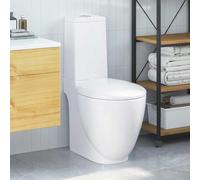 Toilette en céramique blanc avec réservoir et chasse d'eau double 3/6 litres abattant à fermeture douce dimensions 65 x 38,5 x 84,5 cm évacuation arrière pour salle de bain hygiène et