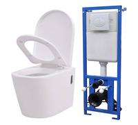 Toilette Murale Réservoir Caché Céramique Blanc Salle de Bain Cuvette vidaXL