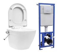 Toilette murale sans rebord avec réservoir caché blanc en céramique, siège à fermeture douce, double chasse d'eau économique, bidet intégré pour salle de bain moderne