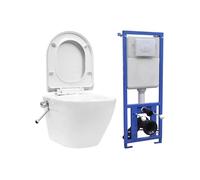vidaXL Toilette murale sans rebord et réservoir caché Céramique Blanc 3055348