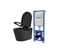 vidaXL Toilette Suspendue Murale Réservoir Caché Céramique Noir Cuvette WC