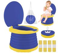Toilette Portable Enfant Pot Pliable Voyage Bebe Retractable Potty Apprentissage Mini Propreté Petit Pliante Voiture Nomade avec 60 Sacs de Nettoyage Pour Intérieur Parc Déplacements Camping (Bleu)