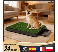 Toilette portable pour chien, bac à litière anti-éclaboussures à 3 couches avec grille en herbe synthétique, outil de nettoyage d'urine pour chiots et chatons Green