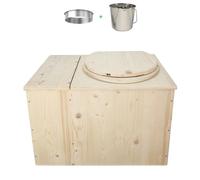 Toilette sèche avec bac à copeaux de bois intégré, abattant bois brut - N17 | Livré monté, Seau inox, Bavette de protection inox, Fabrication artisanale Française
