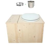 Toilette sèche avec bac à copeaux de bois intégré, Livré monté avec abattant blanc, seau inox et bavette de protection inox - Fabrication artisanale Française - N17