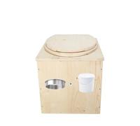 Toilette sèche en Bois avec Seau Plastique Alimentaire 20L et bavette de Protection INOX - Fabrication Artisanale Française - N1