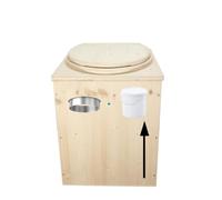 Toilette sèche en bois rehaussée avec seau plastique alimentaire 20L et bavette de protection inox - Fabrication artisanale Française - N5