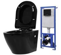 vidaXL Toilette suspendue au mur Réservoir caché Céramique noire Économie d'eau Pieds réglables