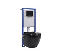 Toilette suspendue et sans bord avec réservoir noir céramique