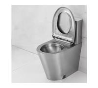 Toilettes commerciales en acier inoxydable 304 à double chasse d'eau avec siège à fermeture douce et couvercle en polypropylène haute efficacité avec évacuation du sol économe en eau (laiton, drainage