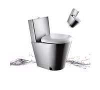 Toilettes commerciales en acier inoxydable 304 avec double chasse d'eau Cuvette WC avec système d'abaissement automatique Toilette très efficace avec économie d'eau (laiton, drainage du sol)