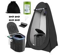 Toilettes de camping avec tente d'intimité pop-up et gel liquide usagé, toilettes portables pour camping avec grande tente, pot ergonomique offrant un confort amélioré, convient à tous les âges (noir)