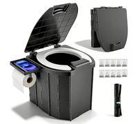 Toilettes de camping compactes et pliables - Hauteur d'assise : 42 cm - Pour adultes - 200 kg - Capacité de 5 l - Avec sac de rangement et sac poubelle - Accessoire de camping parfait pour l'extérieur