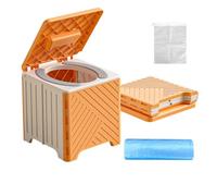 Toilettes de camping portables - 23 x 23 x 22 cm en polypropylène avec coussin en PVC | Réservoir de déchets pliable de 69,9 kg | Siège d'assainissement avec sacs d'élimination et pochette de