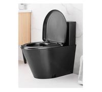 Toilettes en acier 304, double chasse d'eau, avec siège à fermeture douce, réservoir d'eau et couvercle en polypropylène noir - pour avions, hôpitaux (argent, drainage)