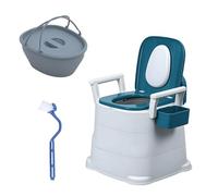 Toilettes portables pour adultes - Commode de chevet d'une capacité 330 lb avec coussinets et accoudoirs antidérapants, verrouillage des odeurs à double couvercle, seau intérieur poignée, bleu