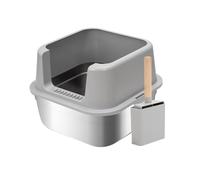 toilettes pour animaux Bac à litière for chat en acier inoxydable, bac parois hautes avec pelle, bacs métal extra larges for grands chats, facile nettoyer, non collant Bacs à litière standards