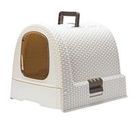Toilettes Pour Chats Curver Fermée En Blanc, Aspect Rattan, 51x38,5x39,5 Cm