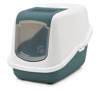 bac litiere pour Chat - Nestor Nordic Green - Maison Toilette - façade Rabattable - Porte battante - Filtre Charbon - 56 x 39 x 38,5 cm