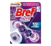 Toilettes propres en continu grâce au nettoyage constant - BREF Bloc WC Lavande Eau Violette Auto Activ' Premium - 1 bloc de 52 g - Lot de 4