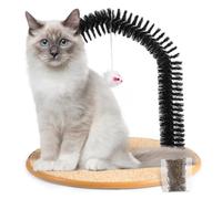Toiletteur interactif pour chat avec masseur de voûte plantaire, griffoir pour chat avec brosse à cheveux, jouet suspendu et herbe à chat, solution de toilettage pour chats