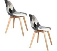 The Home Deco Factory - 2 Chaises design scandinave Patchwork - Gris - Patchwork Gris