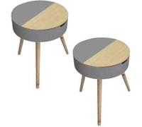 Toilinux - 2 Tables de nuit coffre Scandinave - Diam. 45 cm - Gris - Scandi Gris G