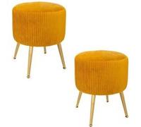 Atmosphera - 2 Tabourets design velours Contempo Solaro - Diam. 35 x H. 41 cm - Jaune ocre - Contempo Jaune