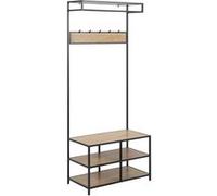 Toilinux - Banc d'entrée avec 2 étagères de rangement et 5 accroches - MDF et Métal - Noir et Beige - Sireine Noir G