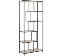 Toilinux - Bibliothèque 5 étagères asymétriques en MDF et métal - Noir et beige - Sireine Marron