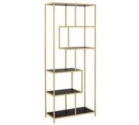 Toilinux - Bibliothèque 5 étagères asymétriques en MDF et métal - Noir et Doré - Sireine Or