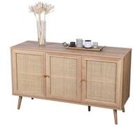 Toilinux - Buffet 3 portes Bali en cannage et bois contreplaqué - Hauteur 70 cm - Bali Beige