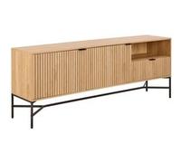 Toilinux - Buffet avec 2 portes et 2 étagères effet tasseaux BAÏKAL - Beige - BAÏKAL Beige G