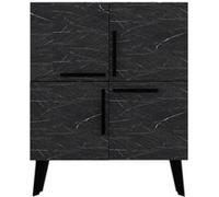 Toilinux - Buffet carré 4 portes en bois effet marbré - Noir