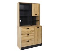 Toilinux - Buffet de cuisine Chef - Hauteur 169 cm - Bois et Noir Marron