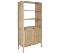 Toilinux - Buffet en Rotin et panneaux de particules avec multiples rangements H.163.cm - Bali Beige G