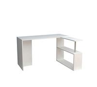 Toilinux - Bureau en forme de L avec étagères de rangement L.130 cm - Blanc