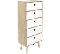 Toilinux - Chiffonnier 5 tiroirs Like a Star - en MDF et Bois de Pin - Blanc et Marron - Like a star Blanc