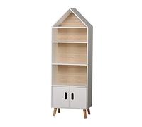 Meuble de rangement Bibliothèque Enfant Forme Maison 4 Etagères et 2 Portes 50 x 30 x H.142 cm