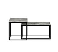 Toilinux - Duo de tables basses encastrables effet marbre - Blanc et noir Blanc