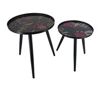 Toilinux.com Duo de Tables gigogne Olga - Noir et Fleuri