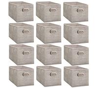 Toilinux.com Lot de 12 Boites de Rangement en Tissu avec poignée - Longueur 31 x Hauteur 15 cm - Beige chiné