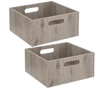 Toilinux - Lot de 2 Boîtes de rangement carrée en MDF - L. 31 x H. 15 cm - Gris, effet bois Gris G