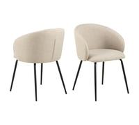 Toilinux.com Lot de 2 chaises avec accoudoirs SÖREN - Beige avec Pieds Noirs