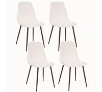 Toilinux.com Lot de 4 Chaises Confortables en Polyester Effet Bouclette et Pieds en Fer Roka - Blanc
