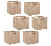 Toilinux.com Lot de 6 Boîtes de Rangement Mix n' Modul Effet Chêne Naturel - Cubes de Organisation 31cm compatibles Étagères de Type Case - Design Scandinave en Bois MDF