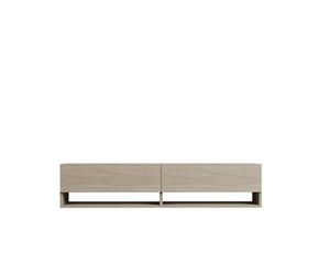 Toilinux.com Meuble TV Suspendu 2 Portes basculantes Effet travertin Sienna - Beige